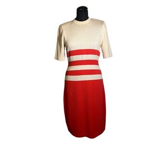 Vintage St. John by Marie Gray Knit Striped Colorblock Dress in Cream and Red